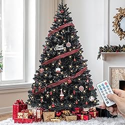 YITAHOME 6ft Prelit Black Artificial Christmas Tree