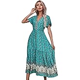 R.Vivimos Womens Summer Floral Print Cotton Short Sleeve Flowy Dress