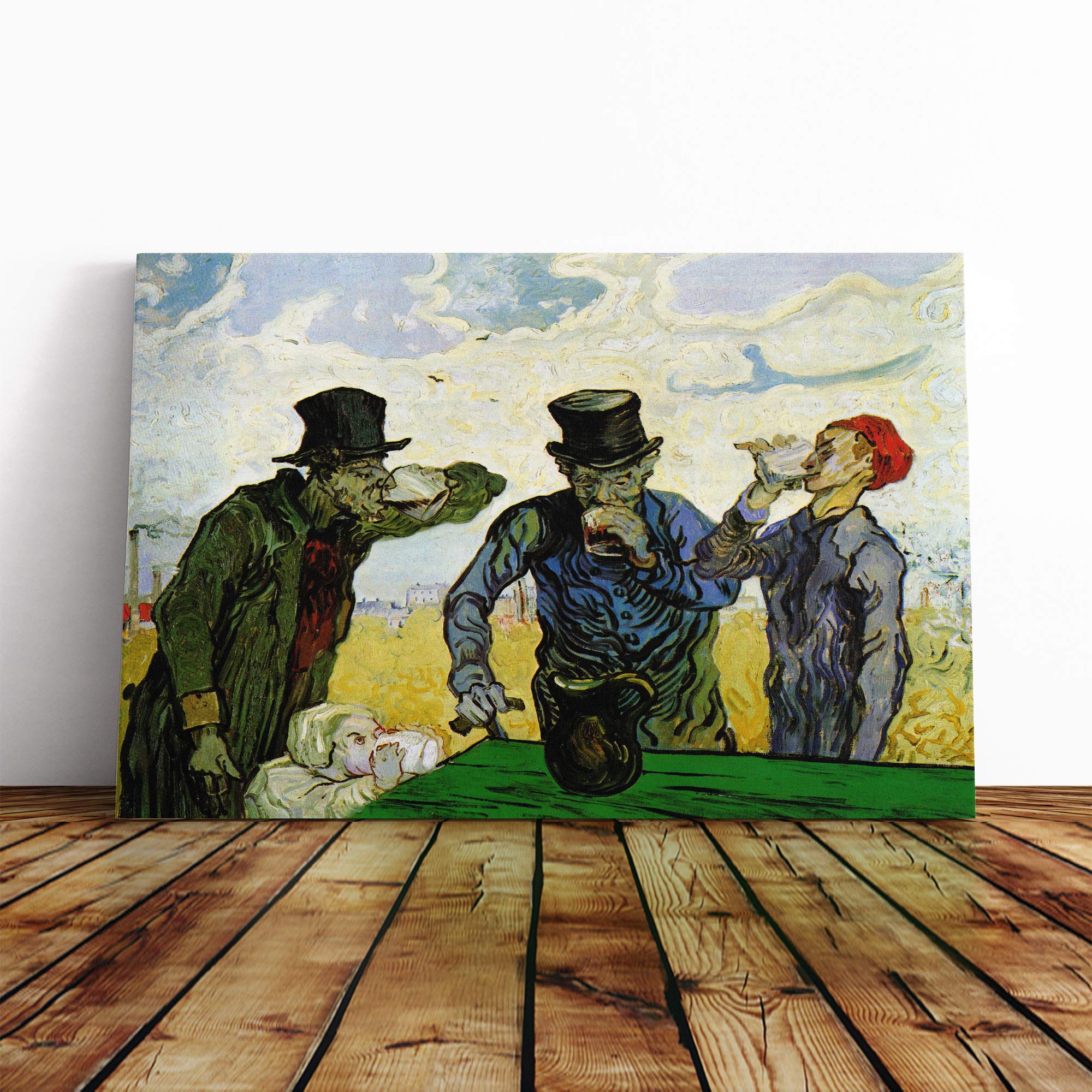 Big Box Art Canvas Print Wall Art Vincent Van Gogh The Drinkers After Daumier | Mounted & Stretched Box Frame Picture | Home Decor for Kitchen, Living Room, Bedroom, Hallway, Multi-Colour, 20x14 Inch