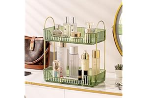 Weidace Bathroom Counter Organizer Countertop Shelf, Skincare Organizer Perfume Holder for Dresser, Bathroom Countertop Tray for Cosmetic, Skin Care, Lipstick (2 Tiers, Green)