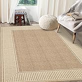 GarveeHome Living Room Area Rug 8x10 Modern Striped Border Throw Carpet with Rubber Backing Low Pile Stain Resistant Dining R