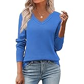 Zeagoo Women's 2026 Fall V Neck Sweater Trendy Long Sleeve Casual Lightweight Ribbed Knit Pullover Tops