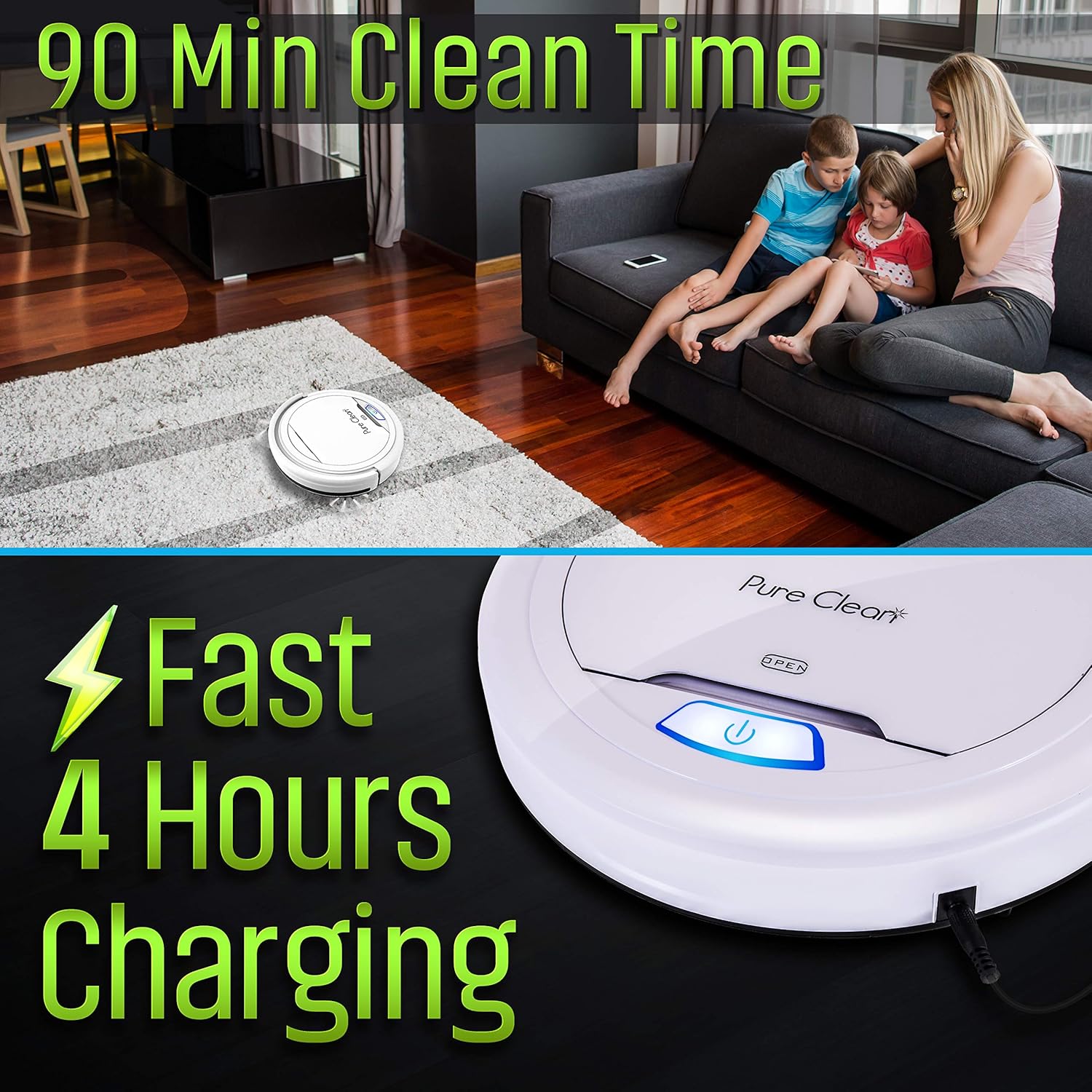 Pure Clean Automatic Vacuum Cleaner - Upgraded Robotic Auto Home Clean Carpet Hardwood Floor - Bot Detects Stairs - Pet Hair Allergies Filter PUCRC25.25: Home & Kitchen