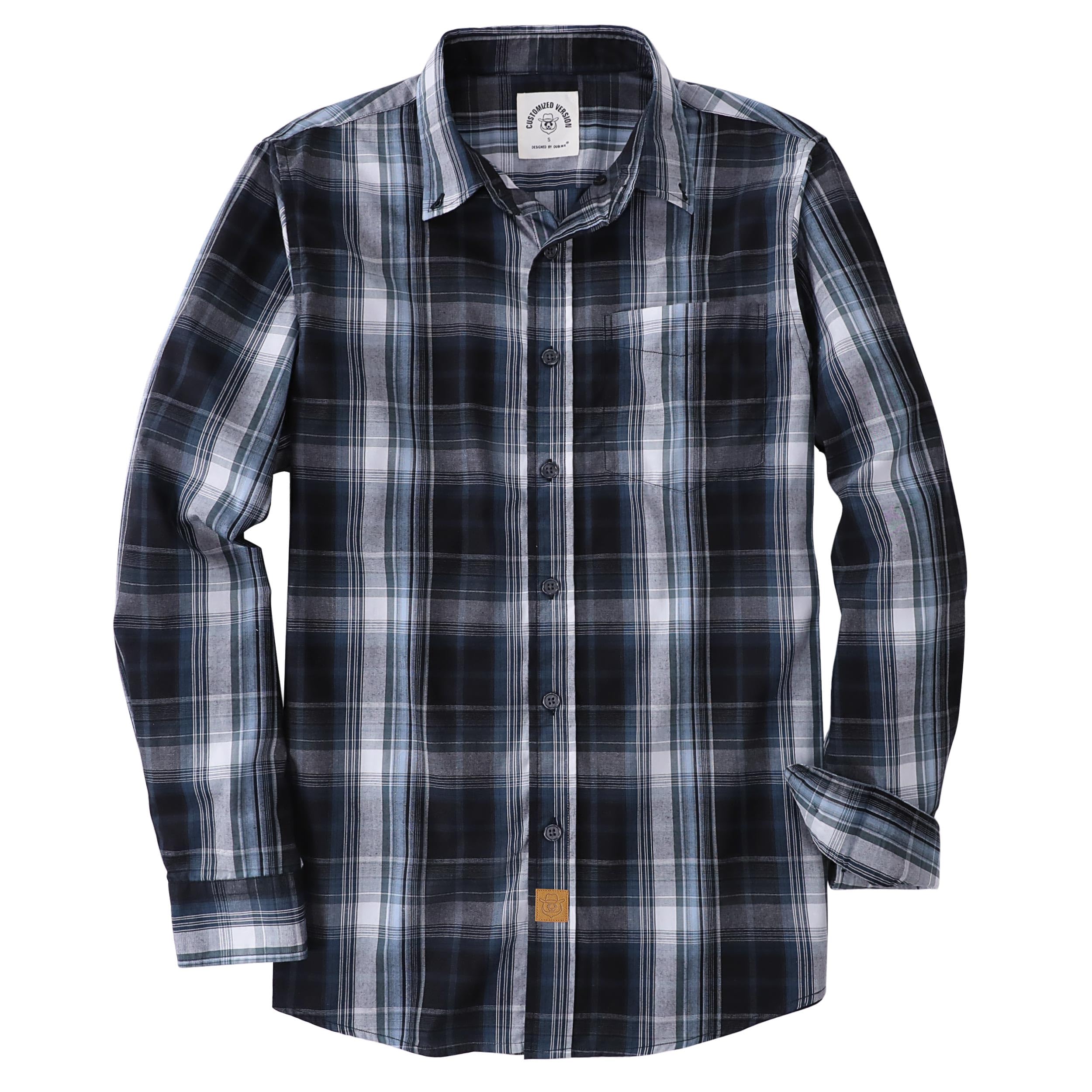 Dubinik® Mens Button Up Shirts Long Sleeve Casual Button Down Cotton Vintage Soft Plaid with Pocket Image