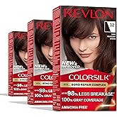Revlon ColorSilk with Bond Repair Complex, Brown Permanent Hair Color, 100% Gray Coverage, Ammonia Free Hair Dye, Vegan Keratin, 32 Dark Mahogany Brown (Pack of 3)