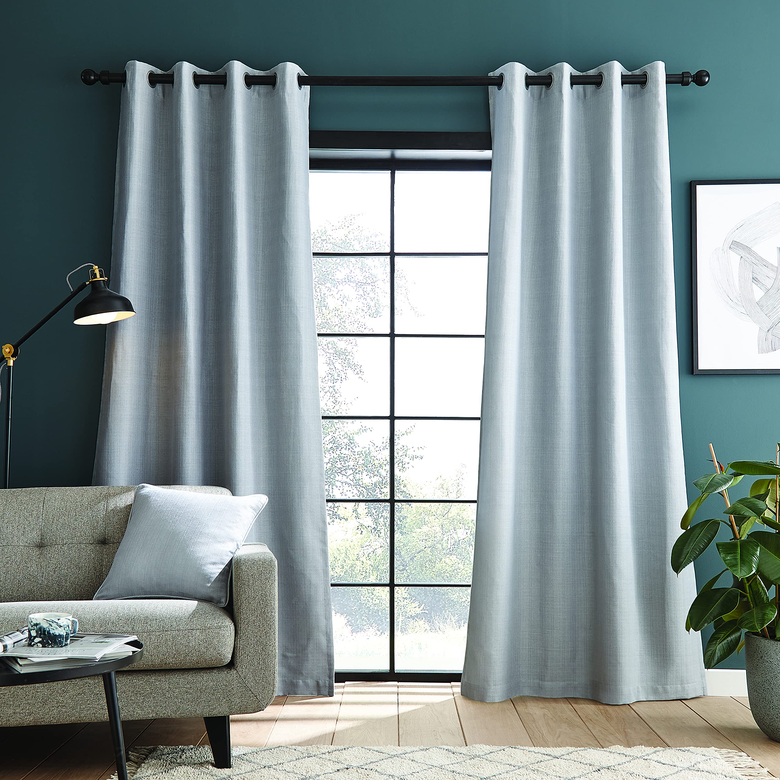 Catherine Lansfield Textured Blackout Thermal Eyelet Curtains Silver Curtains- 66x54 Inch DS/55617/W/E6654/SI