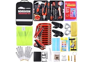 LIANXIN Roadside Emergency Car Kit- Emergency Roadside Kit for Car,Roadside Kit with Jumper Cables,Tow Strap,Car Tool Kit,Deer Whistles for Car,Emergency Truck Kit