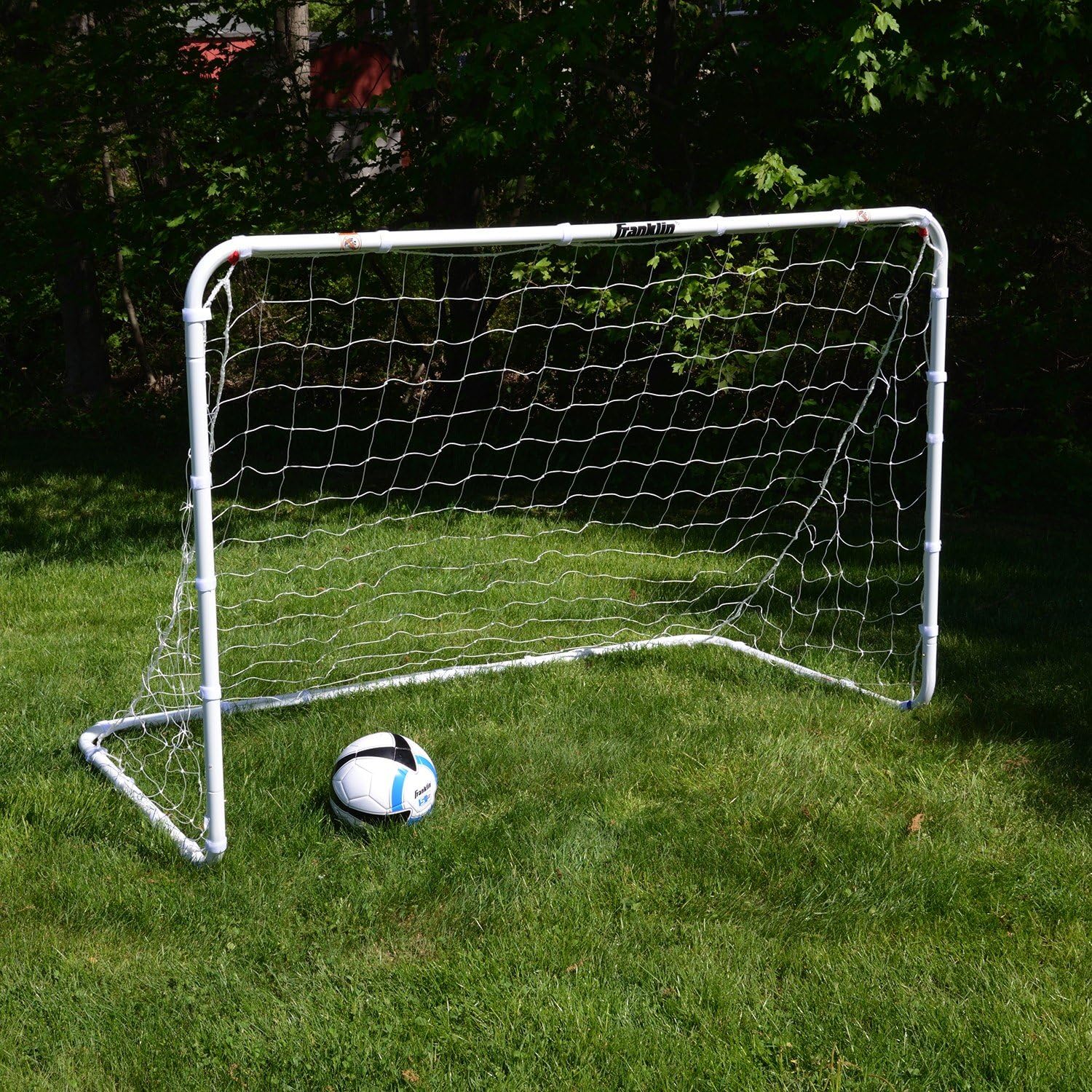 Franklin Sports Competition Soccer Goal - Steel Backyard Soccer Goal with All Weather Net - Includes 6 Ground Stakes - 6'x4' Soccer Goal - Silver : Hockey Nets : Sports & Outdoors