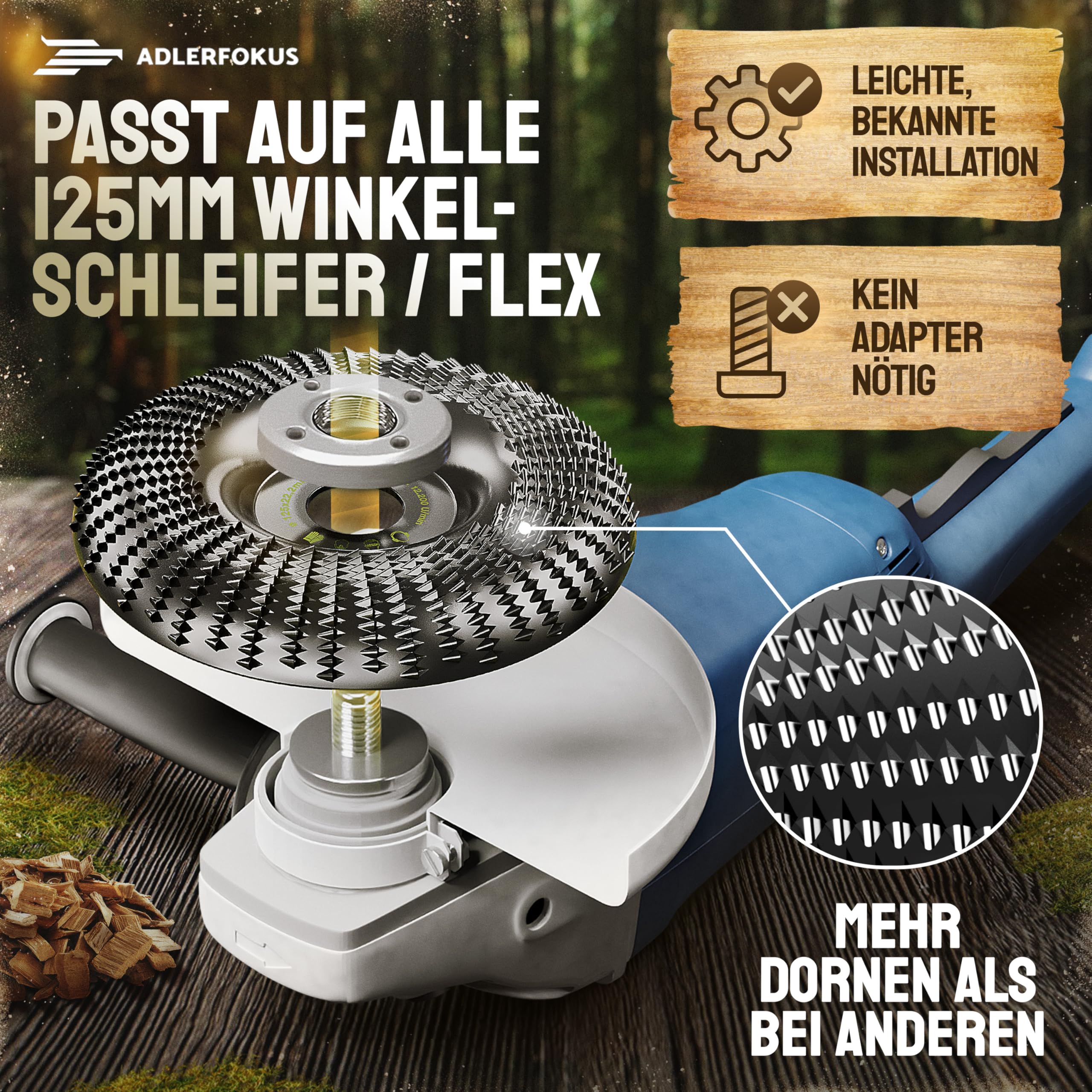 Adlerfokus Holz Schleifscheibe 125mm Set Winkelschleifer [EXTRA SCHARF] Flexscheibe für Holz - Wurzelfräse - Lackfräse - Baumstumpffräse - Raspelscheibe - Schleifen mit einer Flex Schleifscheibe 2