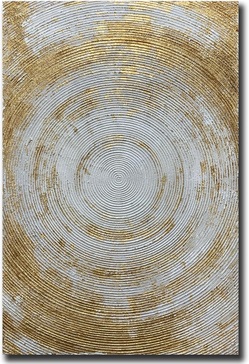Paintings - Boieesen Art,24x36Inch Modern Hand Painted Gold Foil White Circles Wall Art Abstract Minimalist Canvas Oil Painting Acrylic Texture Contemporary Artwork Oil Hand Painting Home Decor Art Wood Inside Framed Ready to Hang