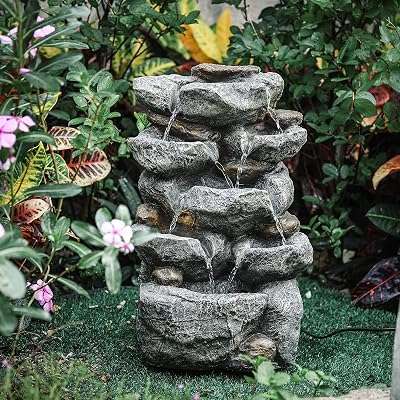 BTGGG Cascading Tiered Water Fountain with LED Lights - Dark Grey