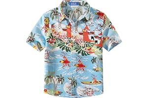 SSLR Big Boys' Santa Claus Party Tropical Ugly Hawaiian Christmas Shirts