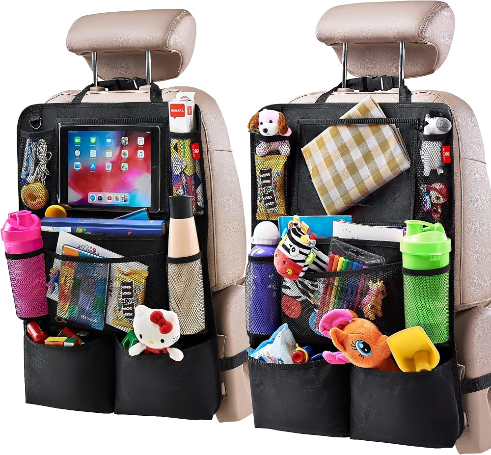 Helteko Backseat Car Organizer, Kick Mats Back Seat Protector with Touch Screen Tablet Holder, Back Seat Organizer for Kids,