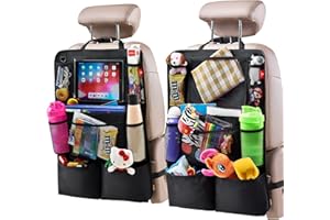 Helteko Backseat Car Organizer, Kick Mats Back Seat Protector with Touch Screen Tablet Holder, Back Seat Organizer for Kids, Travel Accessories with 9 Storage Pockets 2 Pack, Black