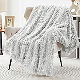 DREAMNINE Decorative 850GSM Fluffy Feather Faux Fur Throw Blanket for Couch Sofa 50" x 60", Soft Plush Long Hair Shaggy Fuzzy Blankets, Double Sided Luxury Warm Furry Blanket for Valentine's, Grey