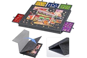 Lavievert Tilting Puzzle Board with 2-in-1 Designed Stand & Cover, Lightweight Felt Puzzle Plateau with 6 Colored Drawers for