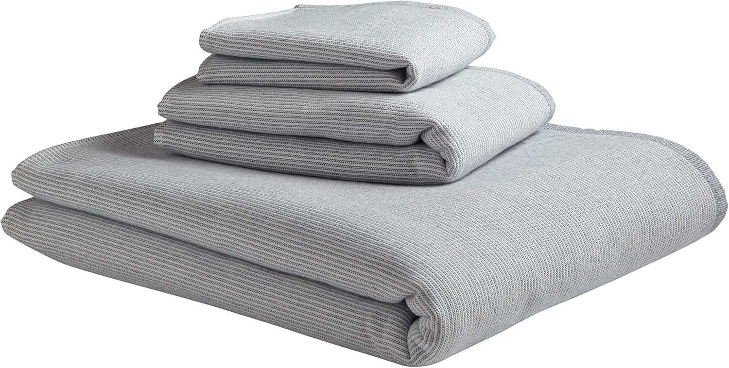  Brand – Rivet Casual Striped 100% Cotton Bath Towel, Hand Towel, and Washcloth, Blue: Home & Kitchen