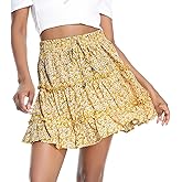 LYCHIC Womens Summer Flowy Tiered Ruffle Mini Skirt Cute High Waist Beach Boho Floral Polka Dot Short Skirts