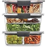 Rubbermaid 12-Piece Brilliance Food Storage with Dressing Container, Trays, and Lids for Lunch, Meal Prep, and Leftovers, Dis