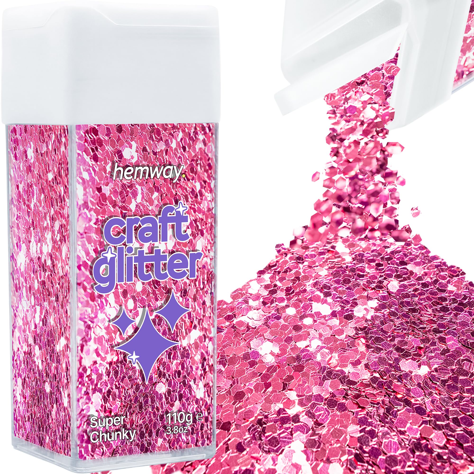 Hemway Glitter Shaker Rose Pink 110g Super Chunky, Craft Glitter Shaker for Resin & Epoxy Crafts, Christmas Art Supplies, Nail, Body, Face, Eye, Festival, Crafting, Slime, Sparkle