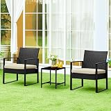 Yaheetech 3-Piece Rattan Garden Furniture Set 2 Chairs Table Black Beige view 4