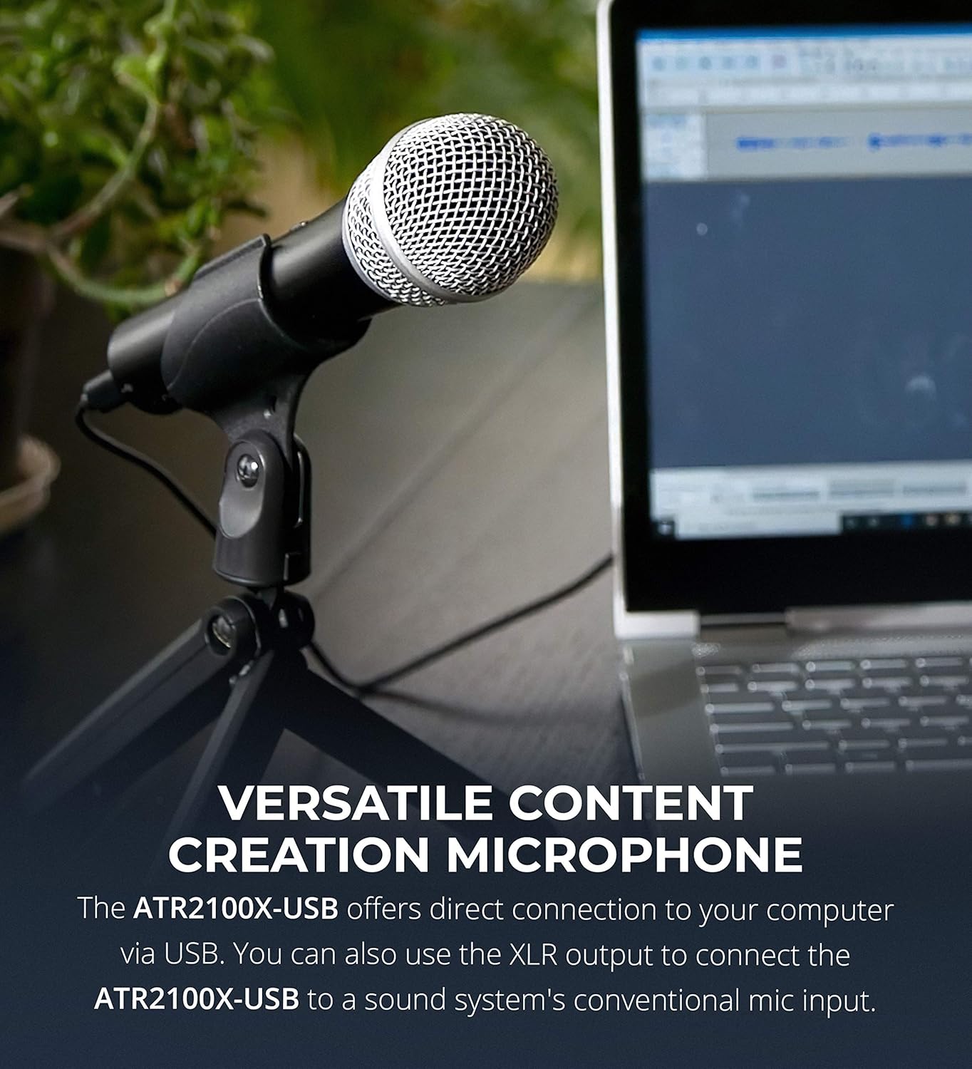 Audio-Technica ATR2100X-USB Cardioid Dynamic Microphone (ATR Series) for Podcasting, Voiceover, Studio Recording Bundle with Samson SR350 Stereo Headphones, Blucoil Pop Filter, and USB-A Mini Hub: Musical Instruments