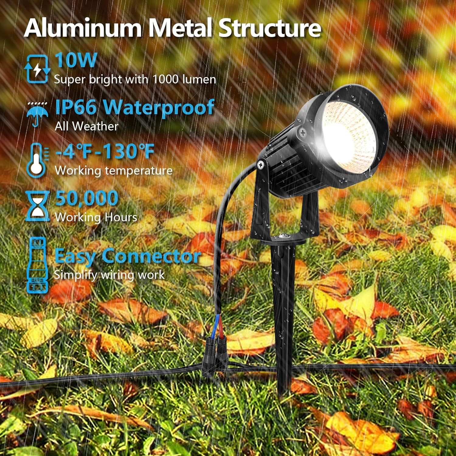 ZUCKEO 10W Landscape Lighting Low Voltage LED Landscape Lights, IP66 Waterproof Landscape Spotlights Yard Lawn Garden Outdoor Lights 12V 24V 1000LM Warm White (12Pack with Connectors) - - 