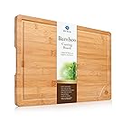 XL BAMBOO CUTTING BOARD SERVING TRAY - Longest Lasting Large Organic Antibacterial Wooden Butcher Block with Drip Grooves (18x12x0.8”)