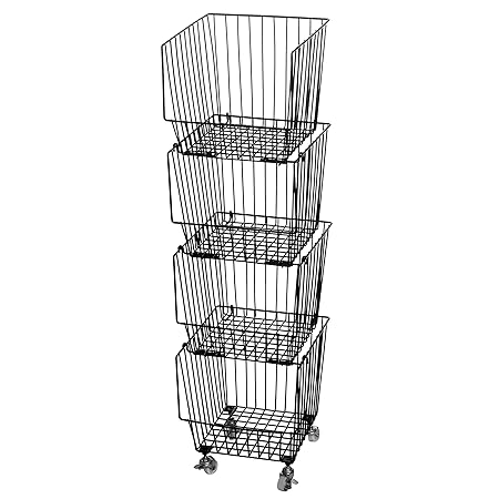 Set Of 4 Stackable Rolling Black Metal Wire Produce Storage Rack