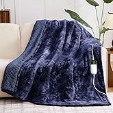 greenoak Heated Electric Blanket Throw, Faux Fur Sherpa Heating Blanket for Sofa Bed, Warm Winter Gifts for Dad/Grandma, Heater Lap Blankets 5-Position Timer &10 Heating Levels 50''*60" Cobalt