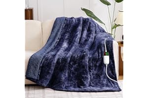 greenoak Heated Electric Blanket Throw, Faux Fur Sherpa Heating Blanket for Sofa Bed, Warm Winter Gifts for Dad/Grandma, Heater Lap Blankets 5-Position Timer &10 Heating Levels 50''*60" Cobalt