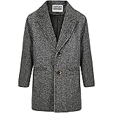 WULFUL Boys Wool Coat Single Breasted Trench Coat Winter Pea Coat Black White 5-6 Years
