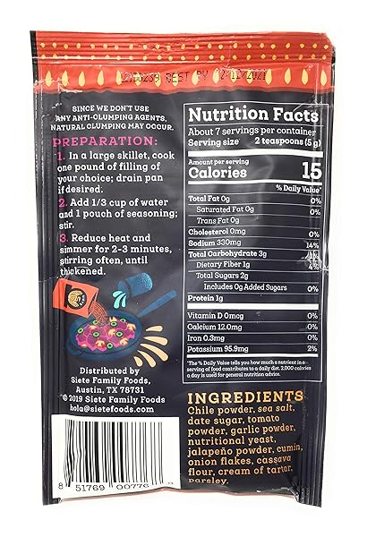 SIETE SPICY TACO SEASONING MIX | GLUTEN FREE | VEGAN | PALEO | PRESERVATIVE FREE | WHOLE 30 APPROVED (1 PACKET)