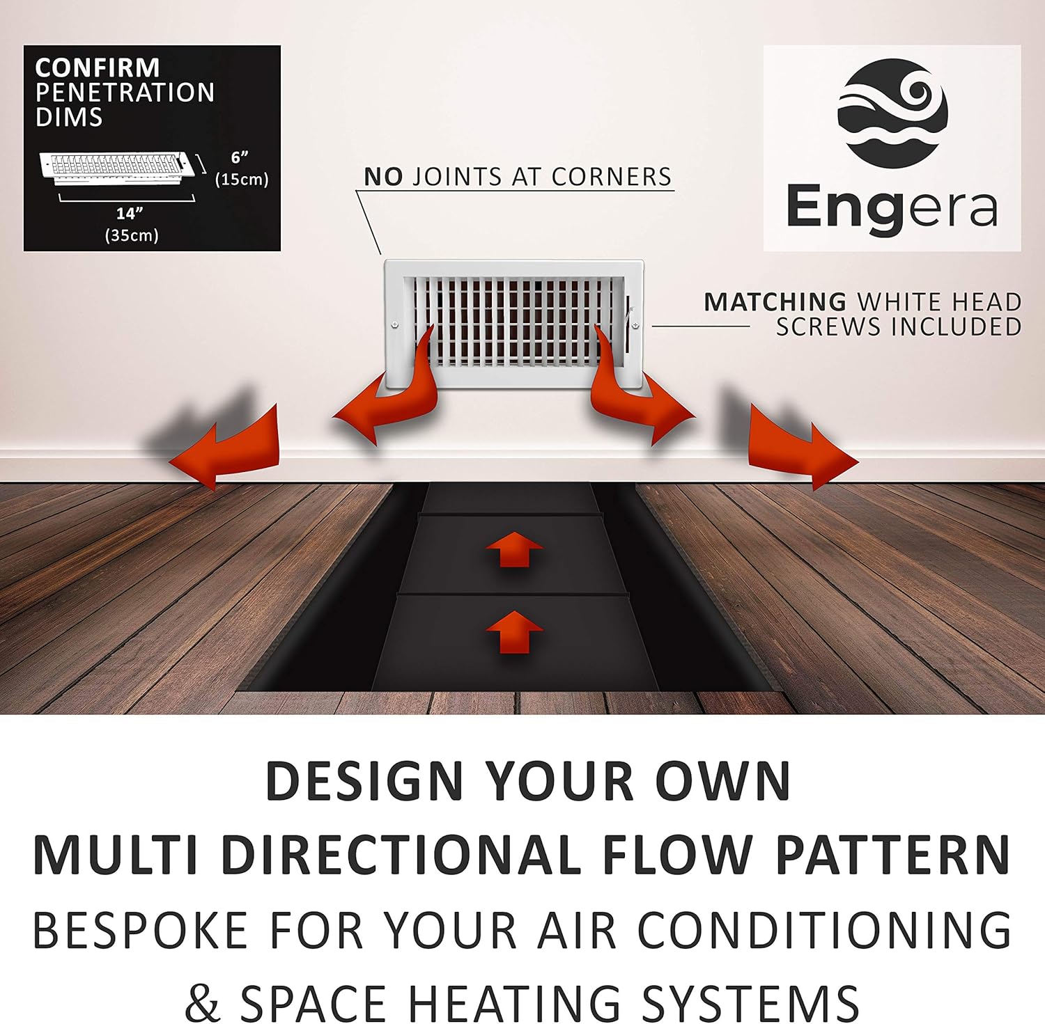 Engera Adjustable Double Deflection HVAC Air Register-Supply Air Diffuser Air Vent Register-Heating/AC Vent Cover-Wall Register 14x6"Duct [16x8"Face] - - 