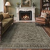 8x10 Area Rug Machine Washable Boho Rug for Living Room,Ultra-Thin Low Pile Carpet,Lightweight Indoor Printed Rug,Non Slip Floral Area Rug for Bedroom, Dining Room, Home Office,Vintage Sage Green