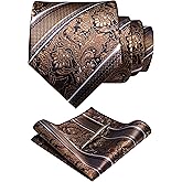RBOCOTT Silk Stripe Plaid Tie and Pocket Square with Tie Clip Sets for Men