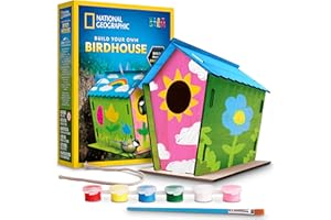 BLUE MARBLE National Geographic Build Your Own Birdhouse Kit – DIY Wooden Birdhouse Craft with Paints, Brush, Bird-Watching Journal & Educational Poster for Kids, Bird House Craft