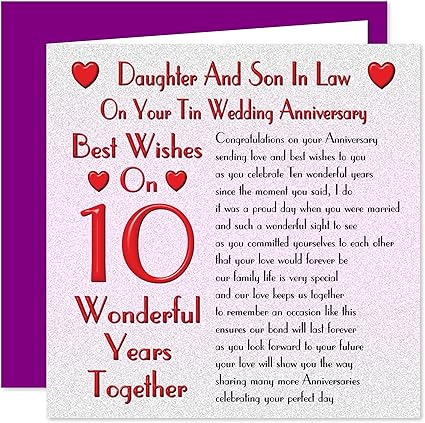Daughter Son In Law 10th Wedding Anniversary Card On Your Tin