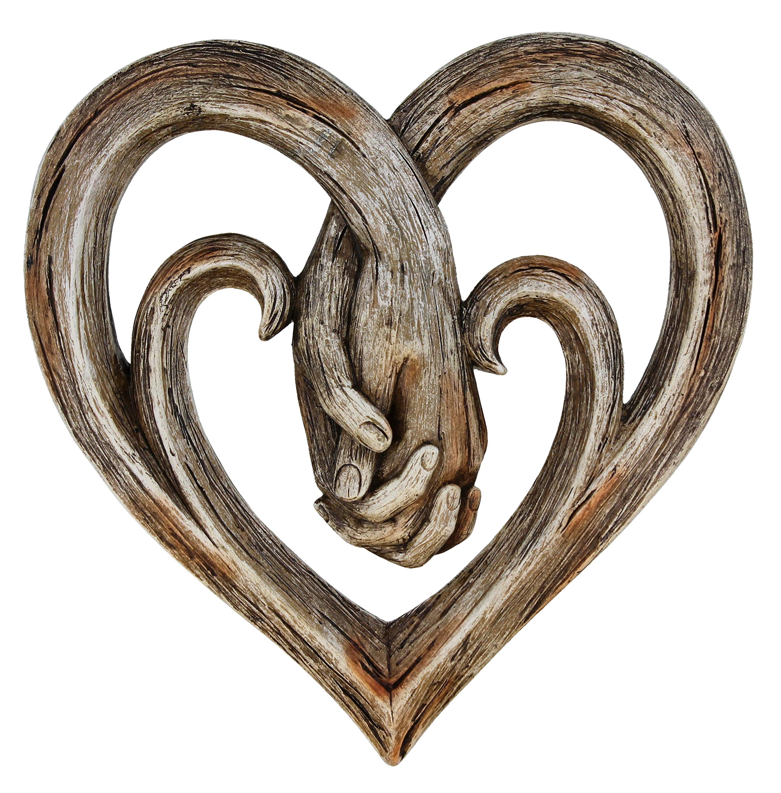 Forever Love Heart Holding Hands Decorative Sculpture - Faux Wood Finish