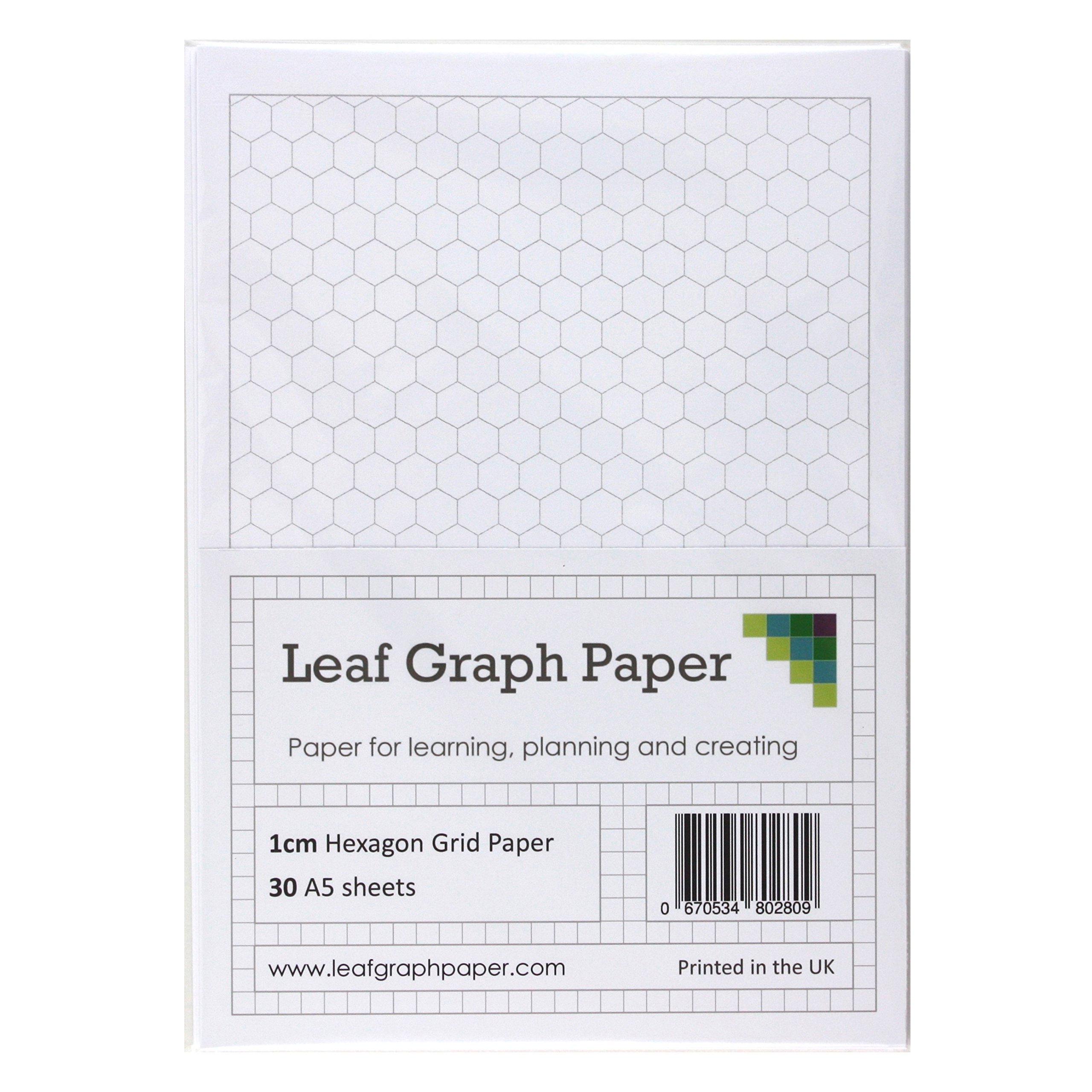 A5 Hexagon Graph Paper 10mm 1cm - 30 Loose-Leaf Sheets - Grey Grid Lines