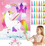 JOYIN Pin the Horn on the Unicorn Game Poster 28x21 with 24 Horns Blindfold view 1