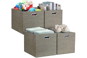 Posprica 13x15x13 Storage Cube Bins, Foldable Collapsible Storage Bins Boxes, Fabric Decorative Storage Baskets Organizer for IKEA Kallax, Shelves, Closet, Clothes, Toy, Set of 4-Coffee