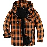 V VALANCH Men's Sherpa Lined Flannel Jacket with Hood – Zip Up Plaid Shirt Jacket Winter Outdoor Warm Outerwear Fleece Coat