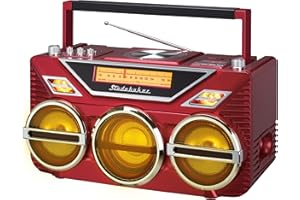 Retro Studebaker Avanti Stereo Boombox with CD, FM Stereo Radio, Bluetooth Receive and Transmit, LED Light Show and 15W Subwo