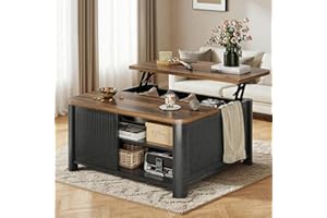 Decofy Lift Top Coffee Table with Storage, 31.5" Mid Century Modern Square Coffee Tables for Living Room, Large Hidden Storage Compartment, Adjustable Shelves & Sliding Door, Black