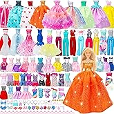 Style Shine 90 Pcs Doll Clothes and Accessories,2 Wedding Gowns 2 Evening Dresses 6 Fashion Dresses 4 Set Casual Outfit Top and Pant 2 Swimsuit,20 Hanger 10 Shoe 41 Accessories Toys for Girls Kid Gift