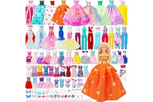 Style Shine 90 Pcs Doll Clothes and Accessories,2 Wedding Gowns 2 Evening Dresses 6 Fashion Dresses 4 Set Casual Outfit Top and Pant 2 Swimsuit,20 Hanger 10 Shoe 41 Accessories Toys for Girls Kid Gift