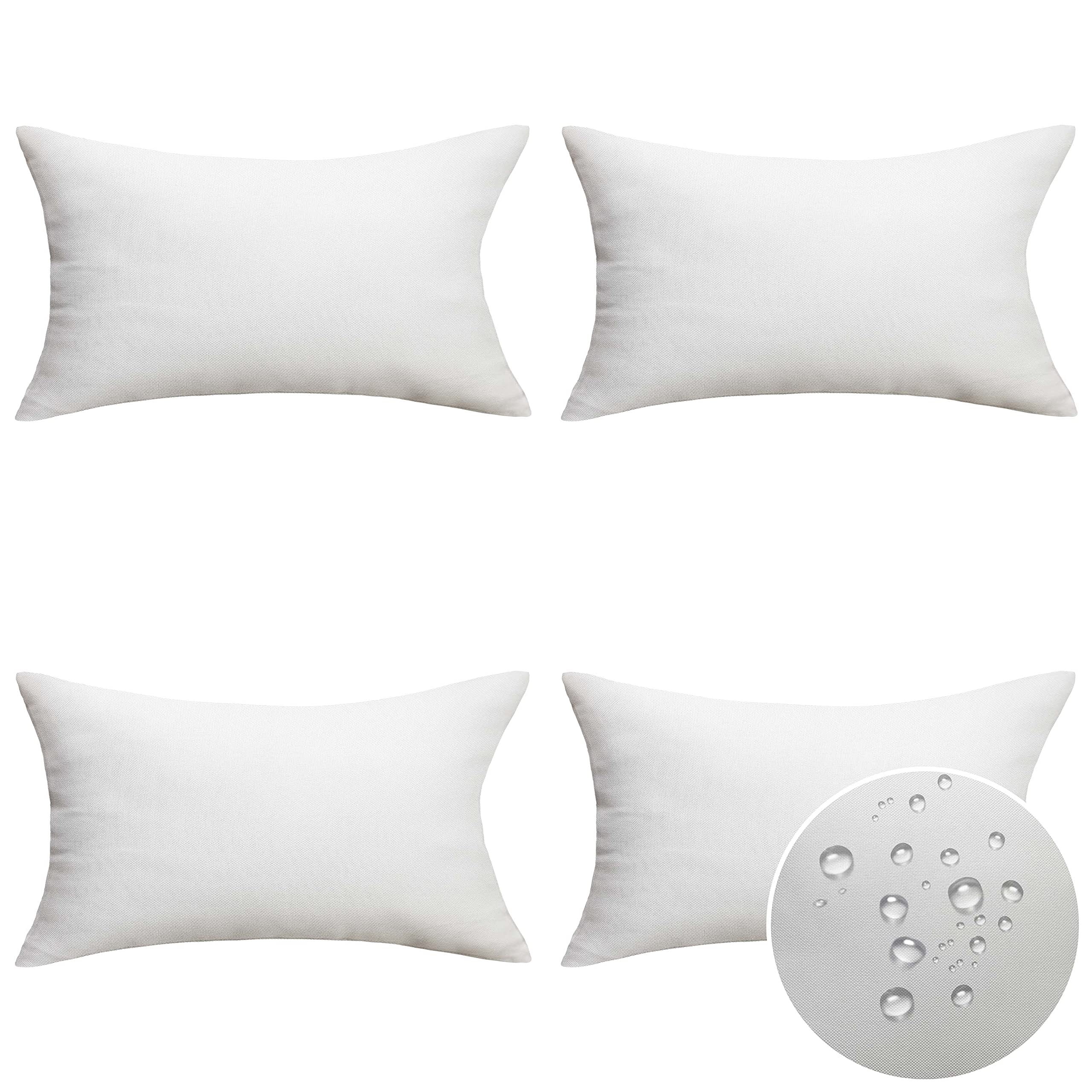 Photo 1 of Home Brilliant Outdoor Lumbar Pillow Covers Waterproof White Throw Pillow Covers for Couch Patio Bench Chair, 12 x 20 inch, Set of 4, White