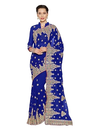 Womens Faux Georgette Printed Saree With Blouse Piece