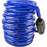 DocksLocks Coiled Combination Security Cable Lock (5ft-25ft Lengths), 10ft | Weatherproof outdoor anti-theft steel; Resettable lock; bikes, bicycles, kayaks, scooters, jet skis, paddleboards; long cable